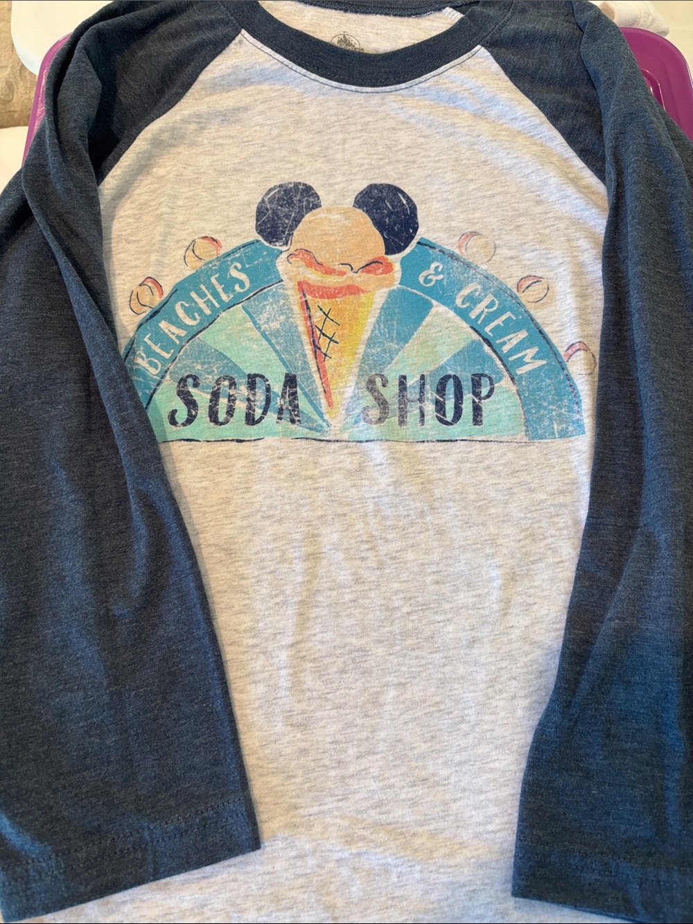 Disney' Beaches & Cream Soda Shop Raglan Long Sleeve Tee - Gray & Navy